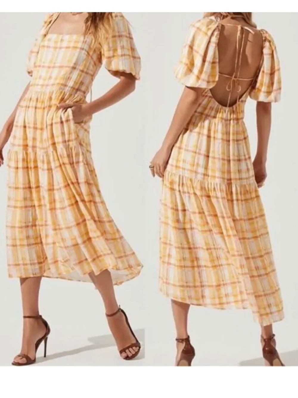 ASTR The Label Ilana Plaid Puff Sleeve Midi Dress - Picture 3 of 12
